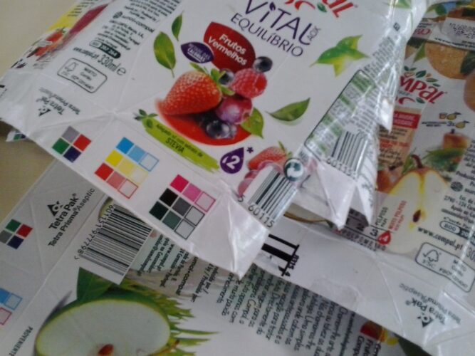 Embalagens Compal<br/>Embalagens abertas já lavadas e preparadas para construir as frutas.